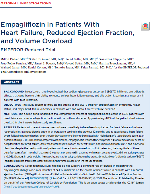 mvaduganathan's tweet photo. Are #SGLT2i Simply "Smart Diuretics"?

Amounting evidence, including from #EMPERORReduced in this issue of @JACCJournals, argues against diuresis as a dominant mechanism of benefit.

Packer et al.: https://t.co/1XKHXAjdWh

Editorial with @MkosiborodMD:
https://t.co/dSO2wZyAB7 https://t.co/UwBHVDtiA3
