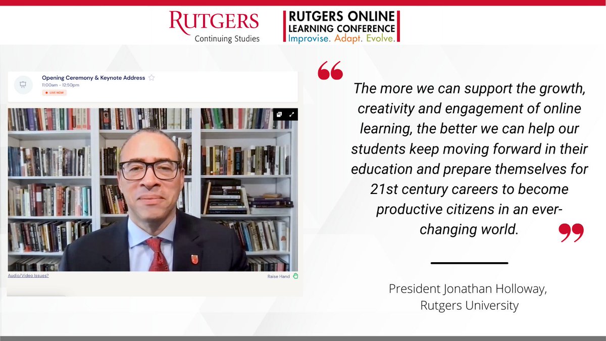 rutgers_ce's tweet photo. Thank you, @RutgersU President Jonathan Holloway for joining us today at #RUOnlineCon 2021! https://t.co/tGmRPSg763