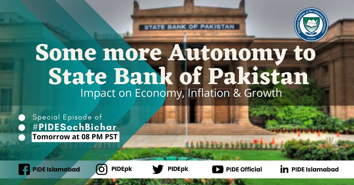 PIDEpk's tweet photo. Federal Cabinet approved amendments in @StateBank_Pak act, an imp milestone. Objectives will be Price, Financial stability &amp; supporting economic policies.

#PIDESochBichar special episode with Dr. Abdul Jalil &amp; Dr. @khawajaidrees11 tomorrow at 08PM PST.

#PIDEideas
#PIDEresearch https://t.co/GMU4Upu2PU