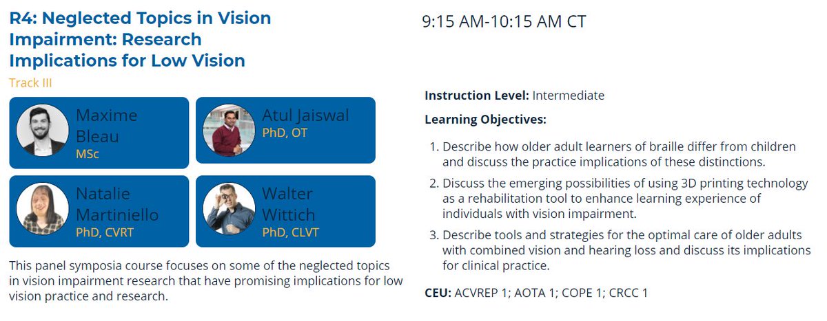Proud to present at #envision2021 about #lowvision #blindness #deafblindness and instructions on #braille and #3Dprinting w/ <a href="/atuljais111/">Atul Jaiswal, PhD</a> @paws2see &amp; @WalterWittich link: envisionuniversityevents.com/event/5dd0c8db…
