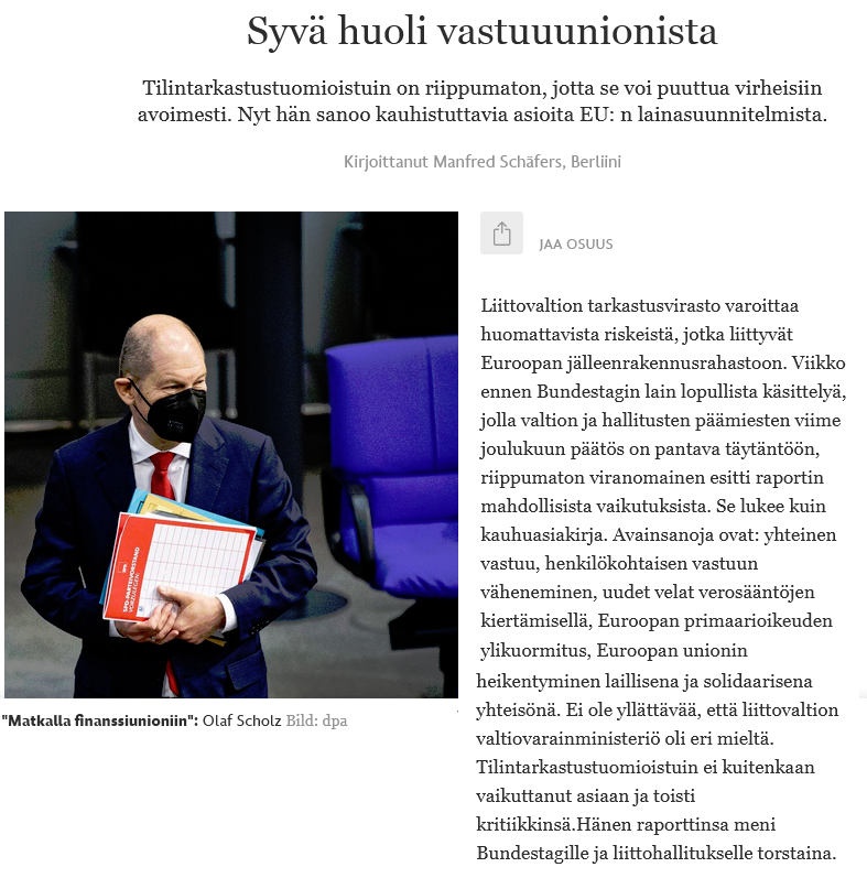 DEuutiset's tweet image. Nyt on mitä parhain hetki jakaa tämä artikkeli Saksasta

EU:n elvytyspaketti täytyy kaataa. Ehkä Saksan perustuslakituomioistuin tekee sen. Kokoomuksesta ei taida olla siihen edes tämänpäiväisen viherhumpan jälkeen.
zeitung.faz.net/faz/wirtschaft…
#elpymisväline #elpymisrahasto #Saksa 🇩🇪