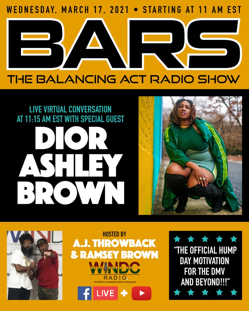 BARSOnAir's tweet photo. Please tune in this week for #BARS #HomeGameEdition w/ @AJThrowback x @PHAR110 x special guests @DiorAshleyBrown x @nategeezie only on @WINDCRadio via #FacebookLive x #YouTubeLive powered by @GoWinMedia 🔥🔥🔥🔥🔥!!! #TeamBARS❤️🧡💛💚 #DMV #HipHopCulture #soulmusic https://t.co/uFdFFKgQ12