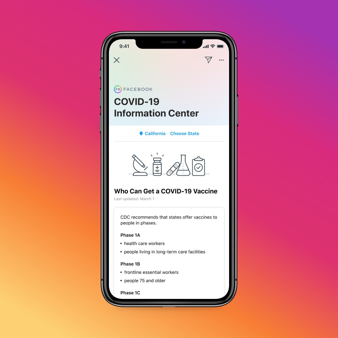 Today we're launching the COVID-19 Information Center on Instagram. You’ll get reliable info like facts about vaccine safety and COVID prevention tips right from health experts.
 
Access it straight from your profile by tapping the menu icon in the top right corner.
