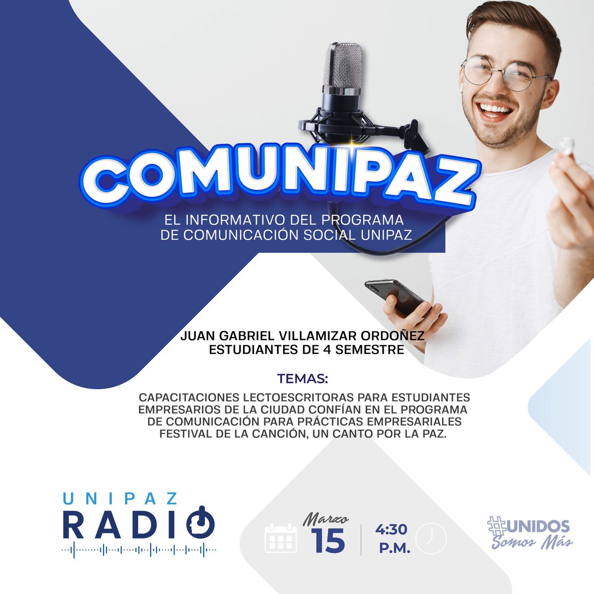 UNIPAZnoticias's tweet photo. #UNIPAZRadio el turno de hoy es para #COMUNIPAZ un espacio diseñado por el programa de #ComunicaciónSocial que entrega a sus oyentes la mejor información institucional, regional y nacional a través de un magazín informativo. https://t.co/QF7pMasgKK