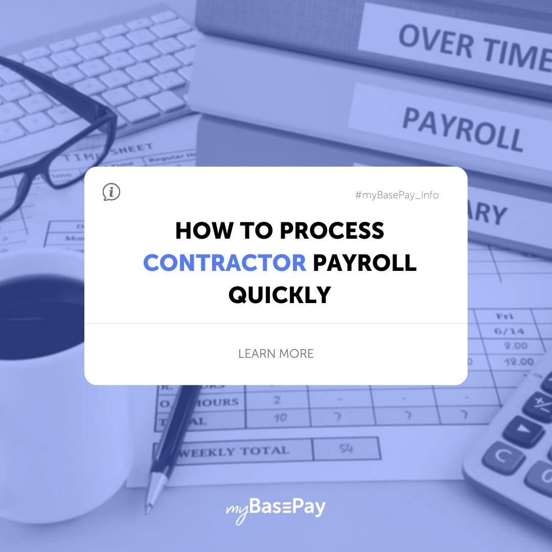 The best way to quickly process payroll for your #contractors is to not process payroll at all. 

myBasePay can take care of your payroll needs and optimize your #ContingentWorker payments in a timely and compliant way.

More at: linkedin.com/feed/update/ur…
mybasepay.com