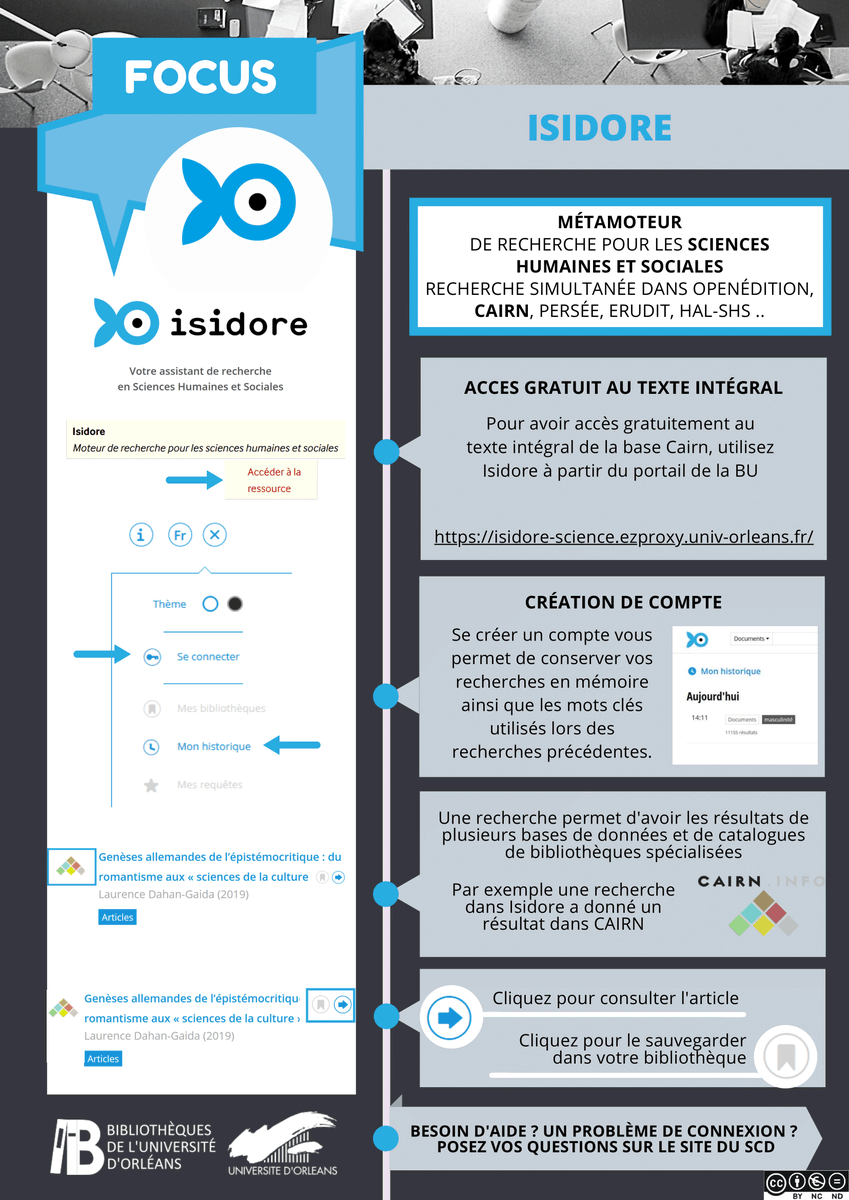 Univ_Orleans's tweet photo. [Focus Ressources ℹ️]

Incontournable pour la recherche dans les sciences humaines et sociales, #Isidore offre un accès à plus de 6 millions de documents ! Ce guide vous montre comment accéder à la plateforme ⬇

Isidore 📲 https://t.co/EavLc5w2ft

#Basebib #BU #Université https://t.co/x2K6RvzTeQ