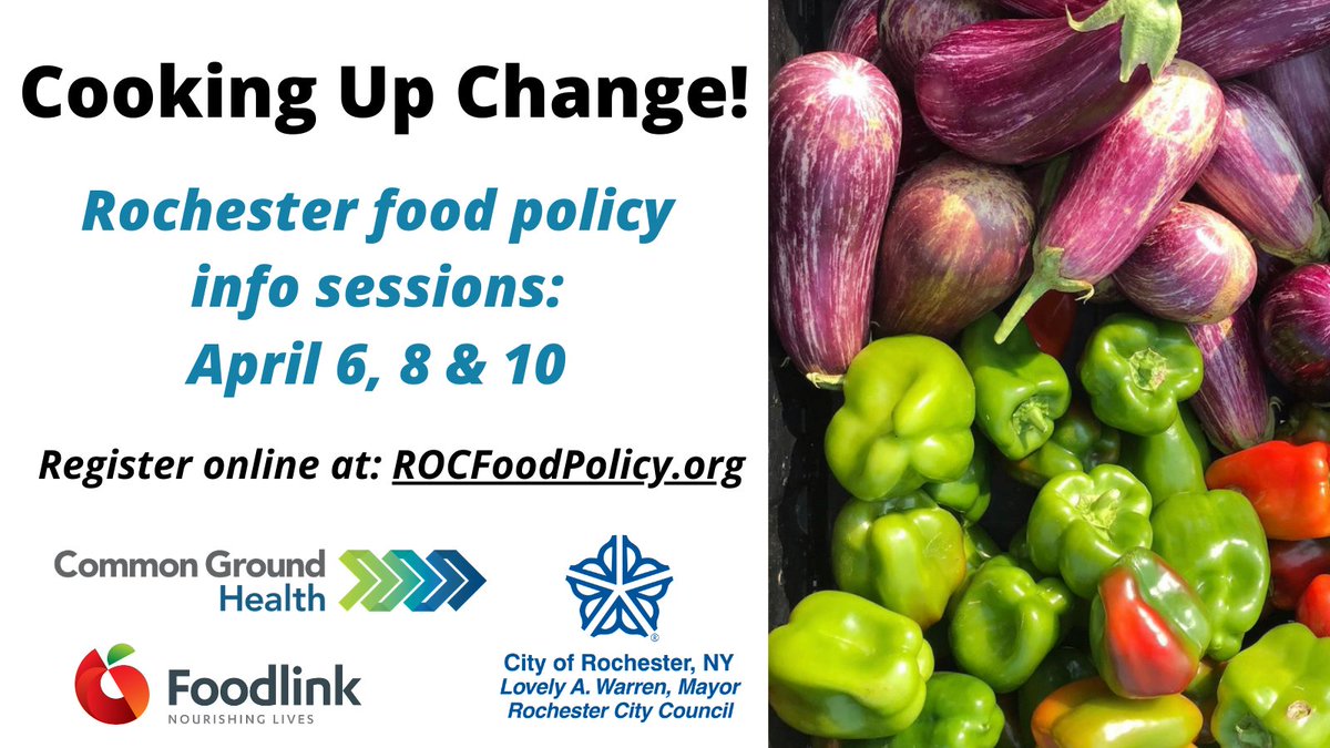HealthiKids's tweet photo. RT @FoodlinkNY: The steering committee for Rochester's first food policy council is hosting another series of community meetings and wants YOUR input! Sign up for one of the info sessions (April 6, 8 &amp; 10) by visiting:  https://t.co/xEbFJ8fOvn https://t.co/uZLIvMdCiH