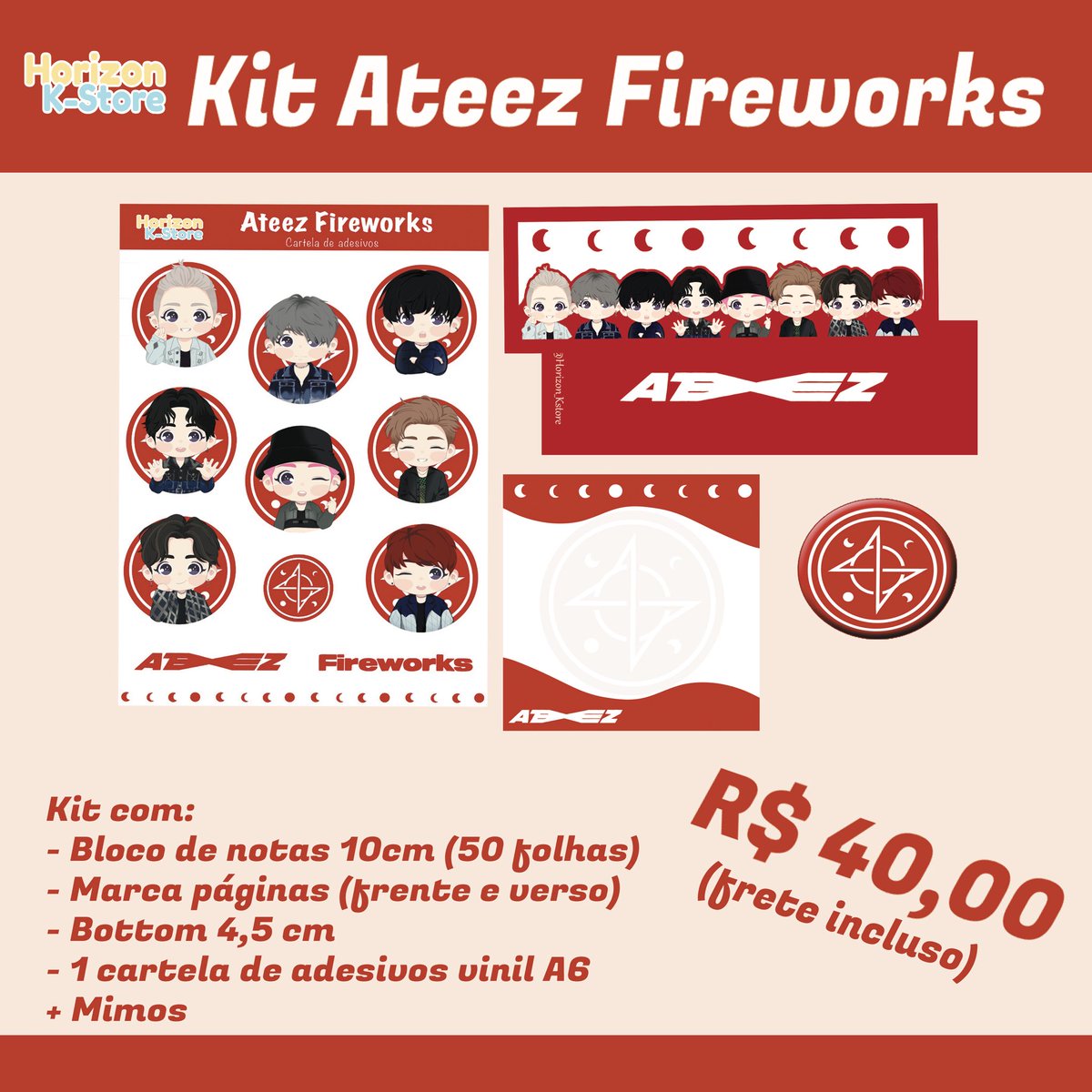Horizon_Kstore's tweet image. 🎆 Kit Ateez Fireworks 

✔️R$40
💵Meios de pagamento no formulário 
🚀Frete incluso!
🗓️Pagamento até: 30/03
💙Fanarts originais da HK 

Mais Detalhes:
forms.gle/xcp3HY614gBdRX…
~RT para ajudar♡

#ATEEZ #ATINY @ATEEZofficial