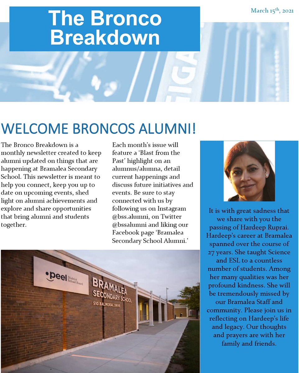 bssalumni's tweet photo. Our first month's issue is now up! Be sure to stay connected with us by following us on Instagram (@ bss.alumni) and liking our Facebook page 'Bramalea Secondary School Alumni' https://t.co/P3qKpMrJOa