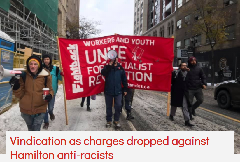 CanadaMarxists's tweet photo. The charges laid by Hamilton police against activists who protested against Maxime Bernier's racist People's Party in 2019 have been dropped! Congratulations to all the comrades in struggle, the fight continues! https://t.co/n8gyt0xje6 https://t.co/T4Rv9x1bNT