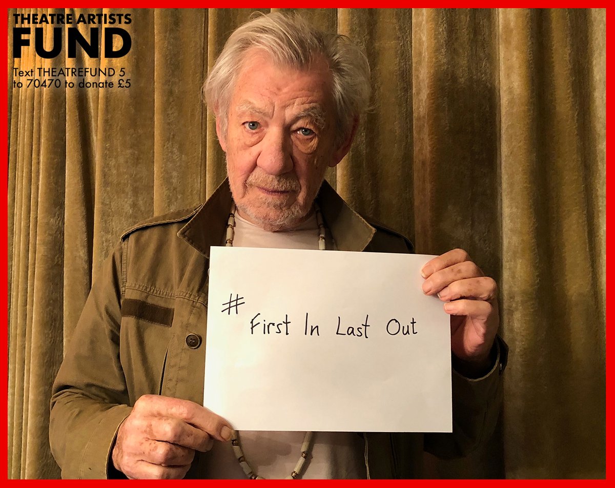 IanMcKellen's tweet photo. On #16March 2020, the UK's theatres closed. A year on, they remain closed. Many theatre workers have had no financial support. They were first into lockdown &amp; will be last out. Visit https://t.co/moKuiu9BNg to donate or apply for a grant. #TheatreArtistsFund https://t.co/CY676xAFNr