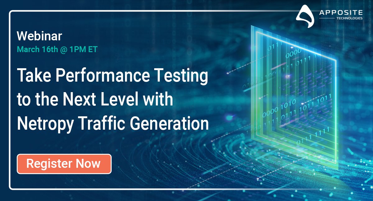 Apposite_Tech's tweet image. LAST CHANCE! Don&apos;t miss tomorrow&apos;s #webinar debuting our new line of modern, powerful, and easy-to-use #TrafficGeneration Solutions. Register now to Take Your #PerformanceTesting to the Next Level with Netropy Traffic Generation lnkd.in/gtSHHzM