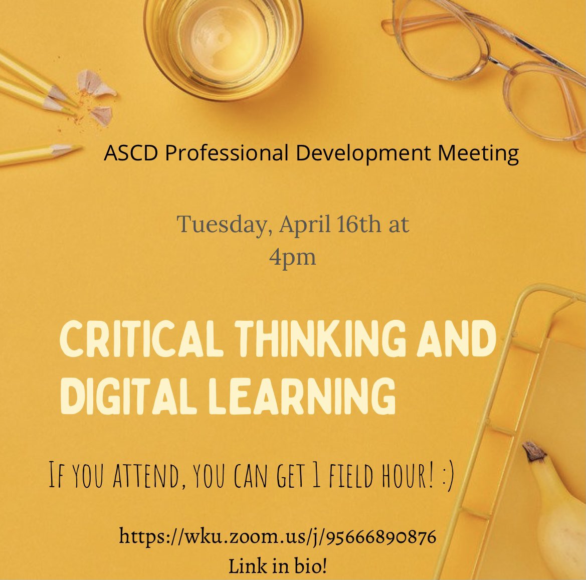 ascd_wku's tweet photo. 📍MARK YOUR CALENDARS📍

Tomorrow at 4pm, we are having another PD meeting! 

Dr.Stobaugh is going to be telling us all about critical thinking and digital learning. You don’t want to miss it! 
Invite your friends! See you tomorrow on zoom at 4! Link in bio
*FIELD HOURS AVAILABLE https://t.co/rDb037YCUv