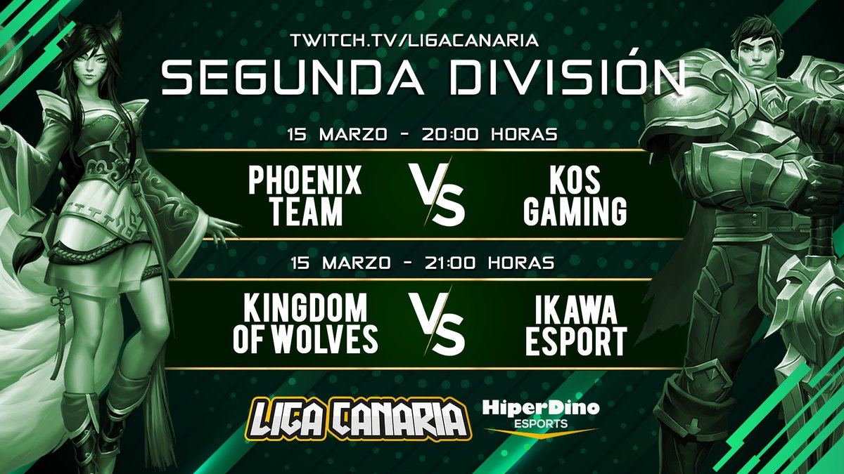 LigaCanaria's tweet photo. Hoy hay League of Legends de 2ª división en #LigaCanariaHD 🔝
20 h - #PhoenixTram VS #KösGaming
21 h - #KingdomOfWolves VS @ikawa_esport
Con @Rudegar y @Janier999 en https://t.co/JTvrVRkbbt https://t.co/O6b2e2sHLL