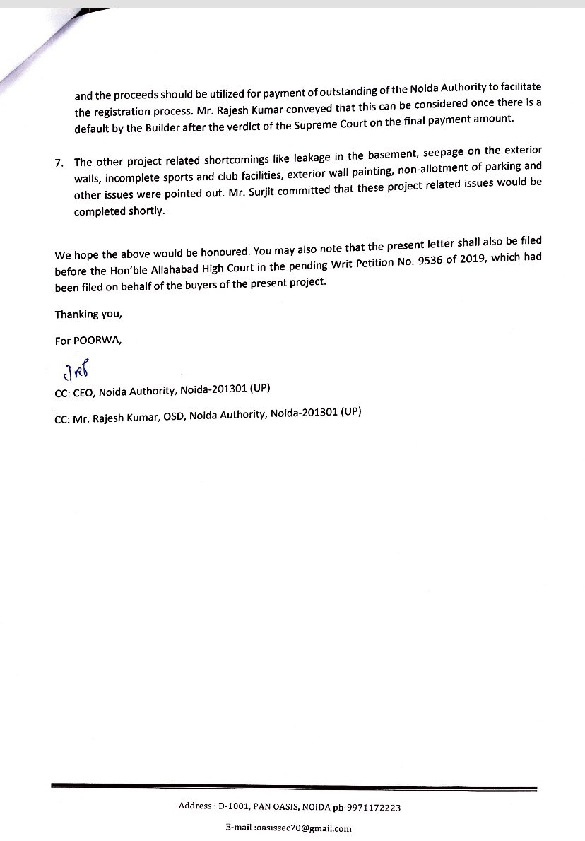 POORWA70's tweet photo. Meeting @noida_authority with Mr Rajesh kr, OSD, CEO NA !!Hope for early payment of NA Dues and start of Registry!! Demand for withdrawal of CAM, water bills!! Atrocities by builders should stop!! https://t.co/6wS1tE0aDJ
