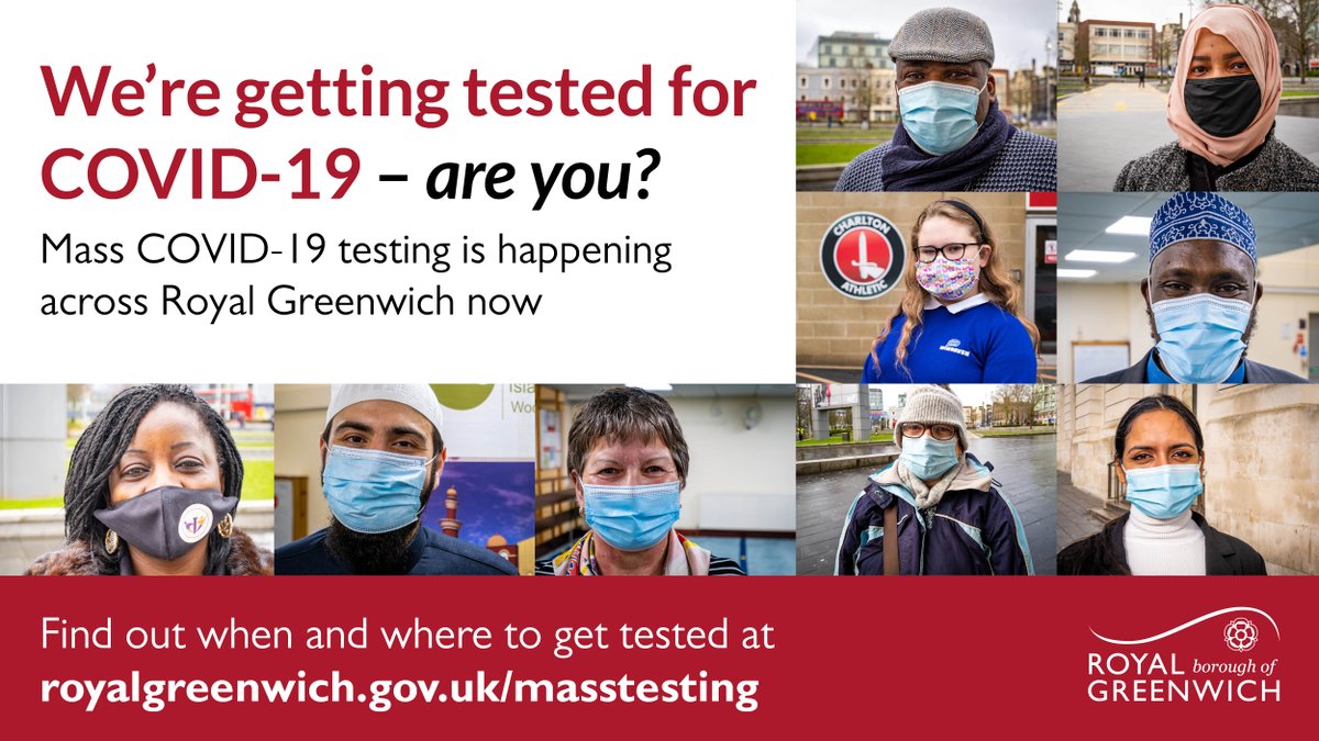 Royal_Greenwich's tweet image. 📢 Over the next 4 weeks, everyone in #RoyalGreenwich should test for #COVID19UK in a borough-wide mass testing programme. Protect yourself, your loved ones and community by getting tested when it’s your turn. Find out when and where at royalgreenwich.gov.uk/masstesting #MassTesting