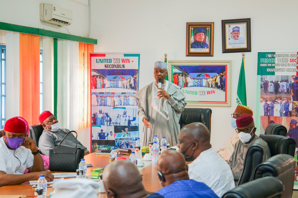 bukolasaraki's tweet photo. “We need to have unity of purpose! No one can win an election on their own!” 

This was my key message to PDP stakeholders from Osun State when the #PDPReconciliation Committee met with them earlier today at Legacy House in Maitama, Abuja. https://t.co/WW9Gl8kNdN