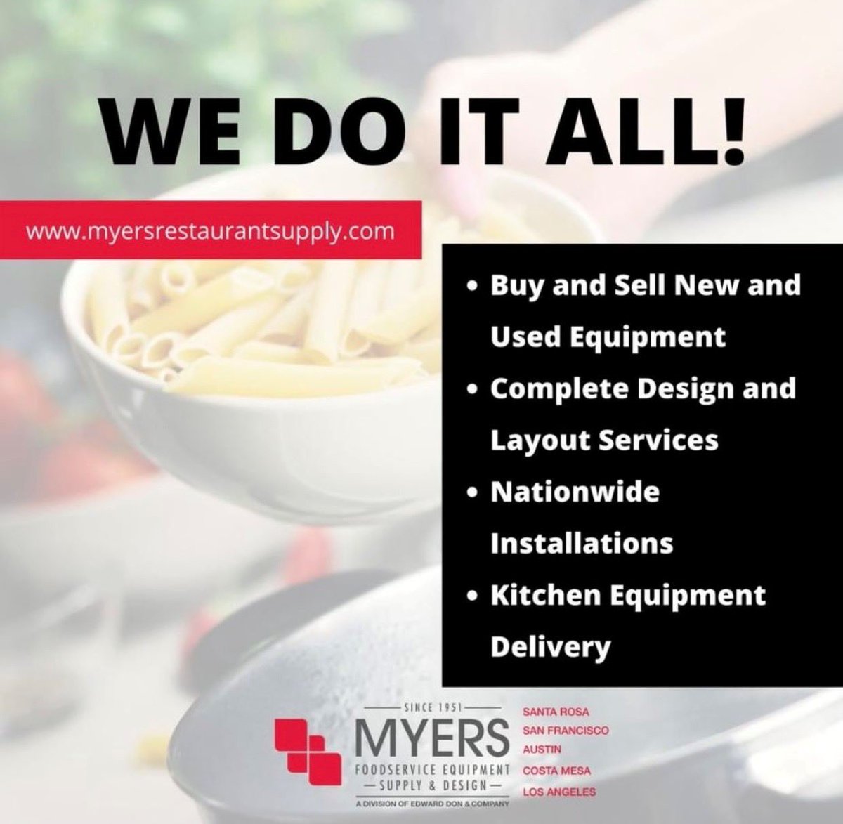 MyersRestaurant's tweet photo. We have got you covered from beginning to end! Whatever you need, we got!
#MyersFoodservice #MyersRestaurantSupply #EquipmentSupply #RestaurantDesign #OneStopShop #CommercialKitchens #FoodserviceEquipment #KitchenInstallations #KitchenEquipment #KitchenDesign #CustomDesign https://t.co/9uuPkNZz3w