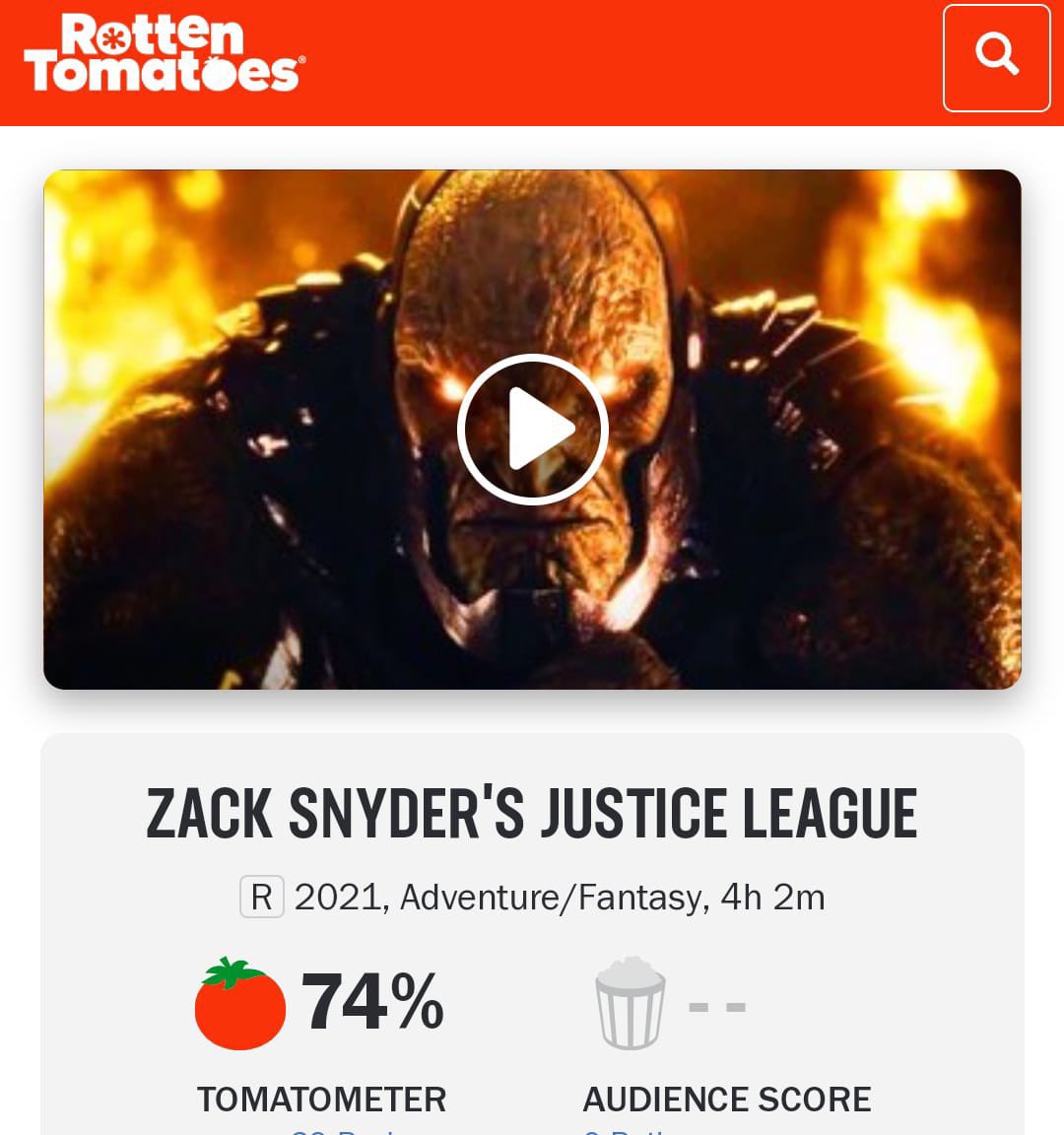 falsaalarmabz's tweet photo. El #SnyderCut de #JusticeLeague debuta en #Rotten Tomatoes con 74% de aprobación en #RottenTomates. Esta nueva versión estrena este jueves en múltiples plataformas. https://t.co/nefk6Vgtco