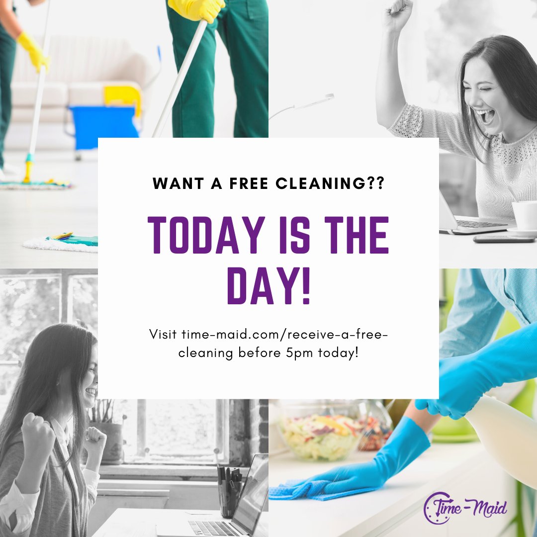 Timemaid's tweet image. Have you signed-up for our monthly FREE clean giveaway??
_
We are picking a winner at 5pm this afternoon so you still have time to sign-up or nominate someone deserving at time-maid.com/receive-a-free….
_
This month, all residential and commercial properties are eligible!