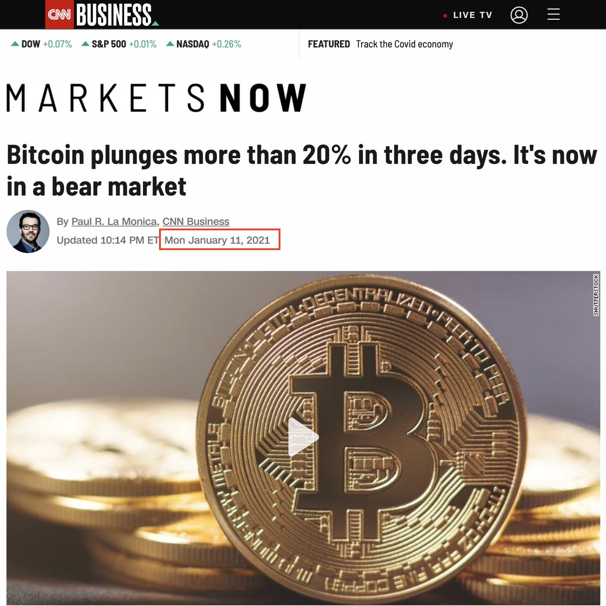 BCrypto411's tweet photo. Just 2 months ago on CNN Buisness. This didn't age well, did it @LaMonicaBuzz
#Bitcoin #cyrpto https://t.co/KydmavBTpH