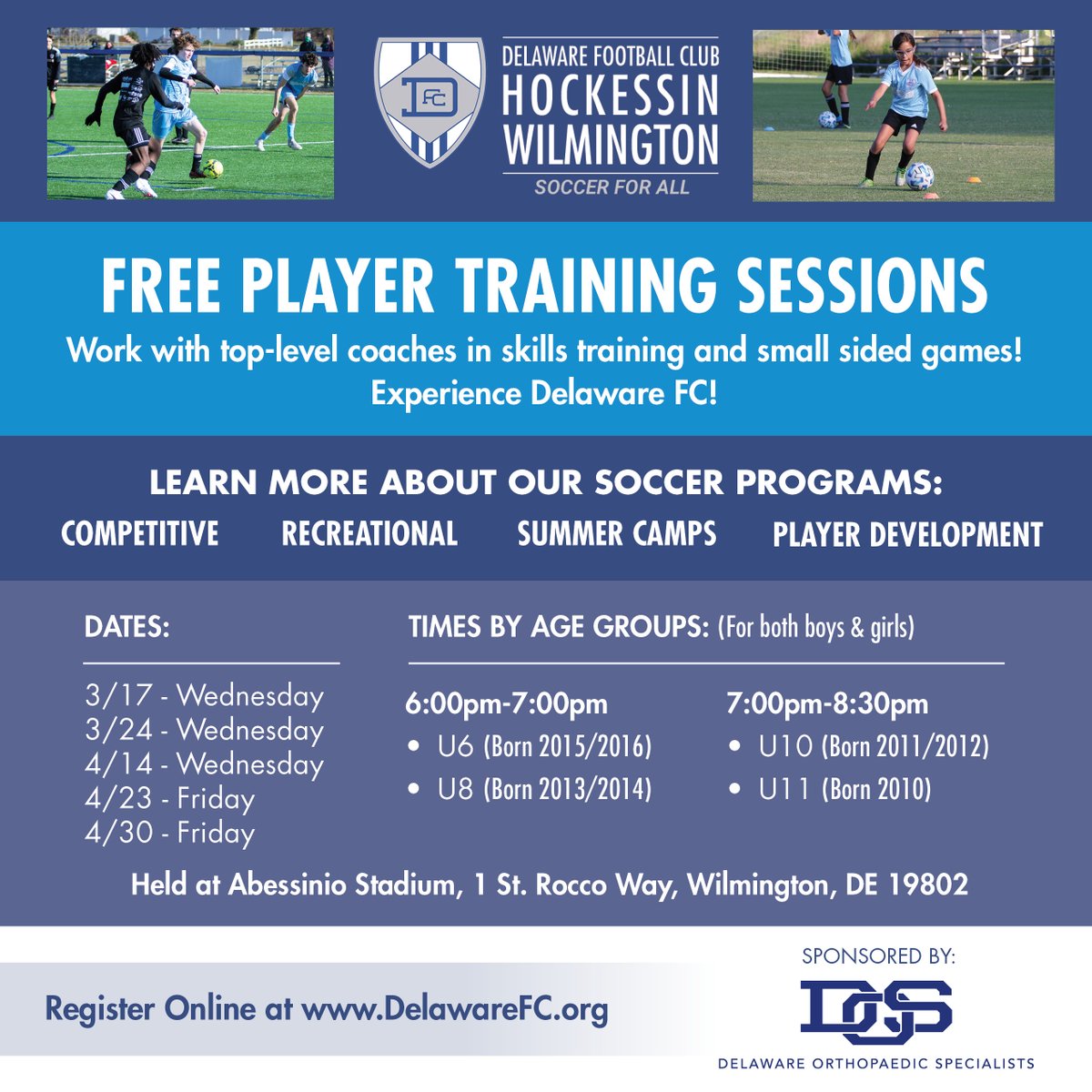 FREE TRAINING SESSIONS begin this week! We're expanding our training opportunities into Wilmington with our upcoming free training sessions at @salesianumschool's beautiful new #AbessinioStadium. docs.google.com/forms/d/e/1FAI… @defcwilmington