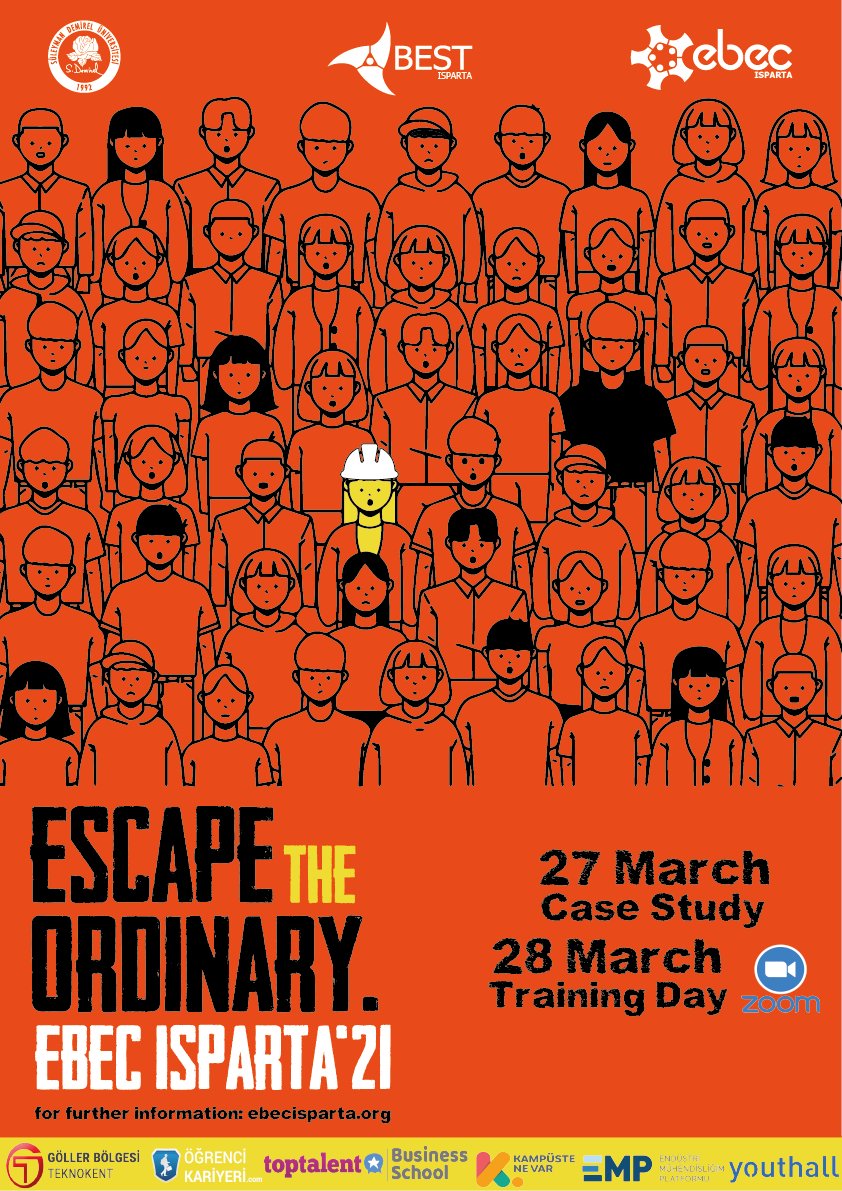 EBEC Isparta için başvurular başlamıştır!! Avrupa’nın en iyi mühendisi olmak ve inanılmaz deneyimler yaşamak için 27-28 Mart’ta online olarak gerçekleşecek olan yarışmamıza katılım sağlamak için ebecisparta.org/katilim-formu/ linkini doldurabilirsiniz. #SDÜ #sdümühendislik #EBEC