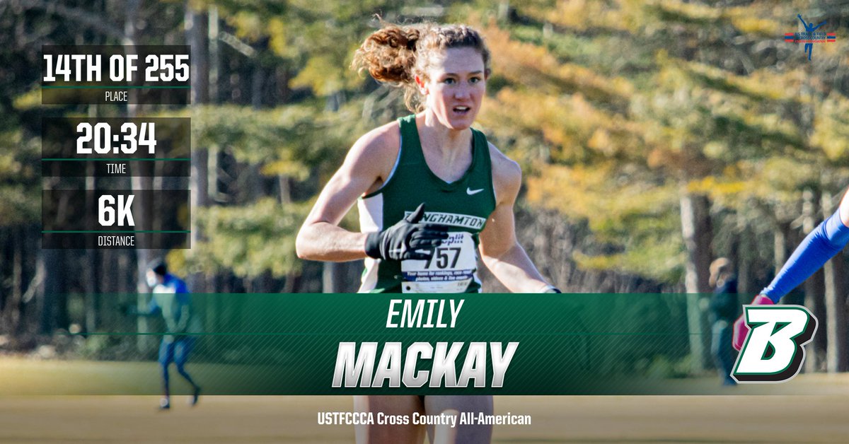 BinghamtonXCTF's tweet photo. ALL-AMERICAN!!!!! Emily Mackay places 14th at the NCAA Division I Cross Country Championships. She is the first USTFCCCA Division I All-American in program history. #BingPride #AEXC @binghamtonu @AmericaEast https://t.co/plgYDFmh9E