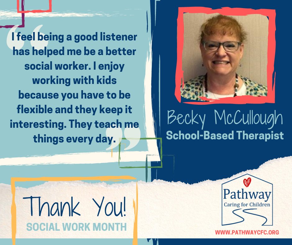 Becky always has a positive attitude working with teens at Fairless middle school and high school. She is making a difference in the lives of teens who know they can share without judgment or criticism. #SocialWorkMonth #PathwayCFC
