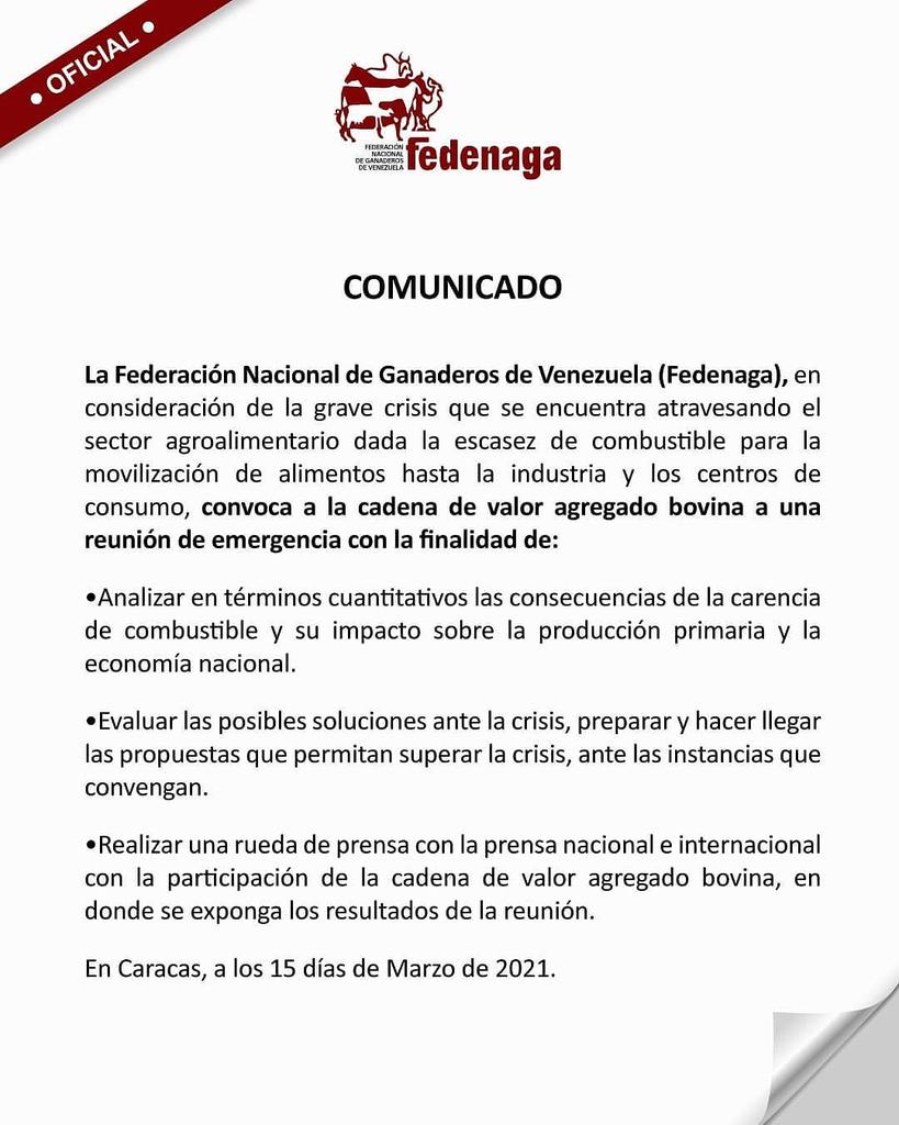 #Repost @fedenagaoficial
<a href="/Fedenaga/">FEDENAGA</a> al pais, ante la grave crisis que se encuentra atravesando el sector agroalimentario dada la escasez de #combustible para la movilización de #alimentos hasta la industria y los centros de consumo. #Venezuela #15Mar

#FegafalconSomosTodos