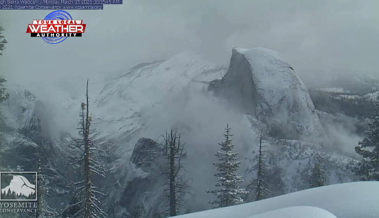 ReubenKSEE24's tweet photo. #NOW More fresh snow in #Yosemite from this morning's storm. #HalfDome #SentinelDome #AhwahneeMeadow #YosemiteFalls #BadgerPass #cawx #snow #sierra @YoseConservancy @YosemiteNPS @KSEE24 https://t.co/8ur1bVSsdS