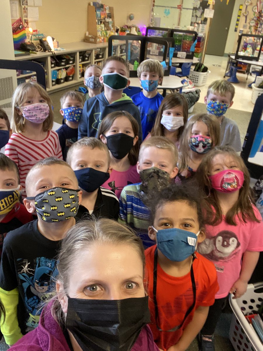 ChapmanKinderg1's tweet photo. Mrs. DeLucia’s class says: “Mask up Chargers! We are all in this together!” #SpringintoGSD https://t.co/cqpIwZeUZU