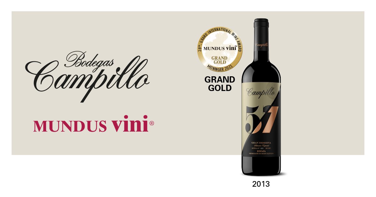¡Esta semana no ha podido empezar mejor! Medalla Gran Oro para nuestro Campillo 57 Gran Reserva 2013 en el concurso Mundus Vini de Alemania. ¡Uno de los dos únicos Gran Oro de Rioja es para nosotros! ¡Esto se merece un brindis por todo lo alto!