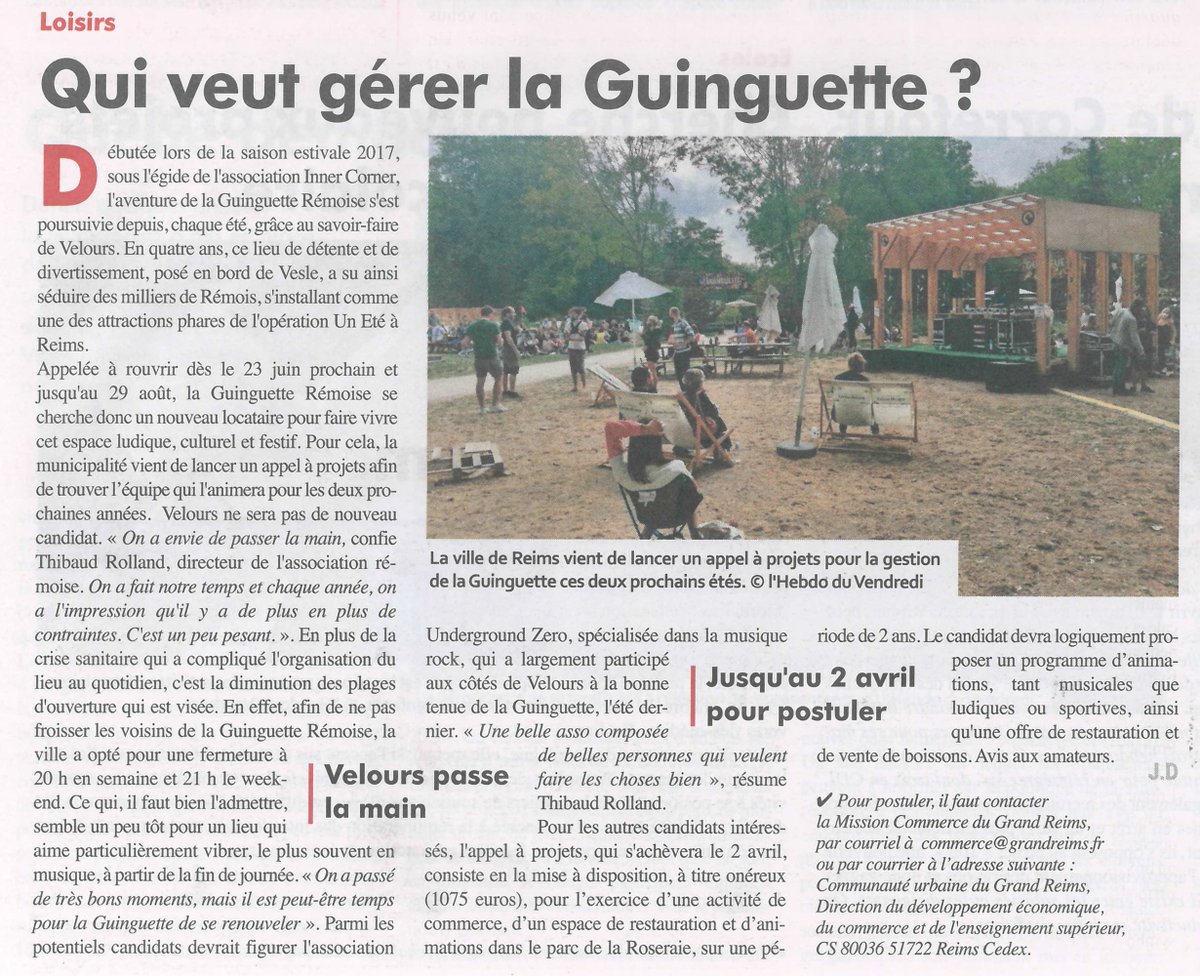 VeloursProd's tweet image. 🌿🌴 « On a passé de très bons moments, mais il est peut-être temps pour la #GuinguetteRémoise de se renouveler »

@VilledeReims @hebdoduvendredi