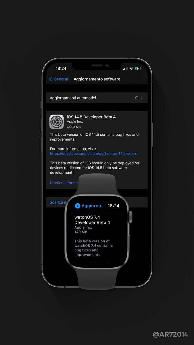AR72014's tweet image. #iOS14 #watchOS7 #iPhone #AppleWatch 

Apple just released #iOS 14.5 beta 4 and #watchOS 7.4 beta 4 for developers

updates will follow in case of news compared to beta 3 👍🏻
