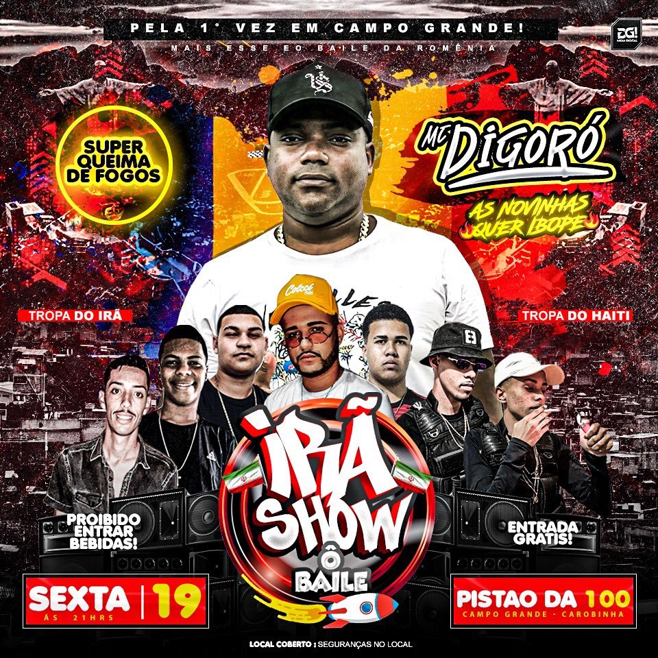 Bailedoir1's tweet photo. Baile do Irã 🇮🇷

Primeira Vez Em Campo Grande 🤩 

Show Ao Vivo com Mc Digoro Diretamente Do Baile Da Romênia 🇷🇴 🔥

🎶 As Novinha Quer Ibope 🎶

🎶 Quando Ela Ver A Tropa🎶

+Top Djs 

Tropa Do Irã 🇮🇷 
Tropa Do Haiti 🇭🇹 

🗓 19 Março as 21h
📍 Carobinha - Pistão Da 100 https://t.co/BngOfOfPrW