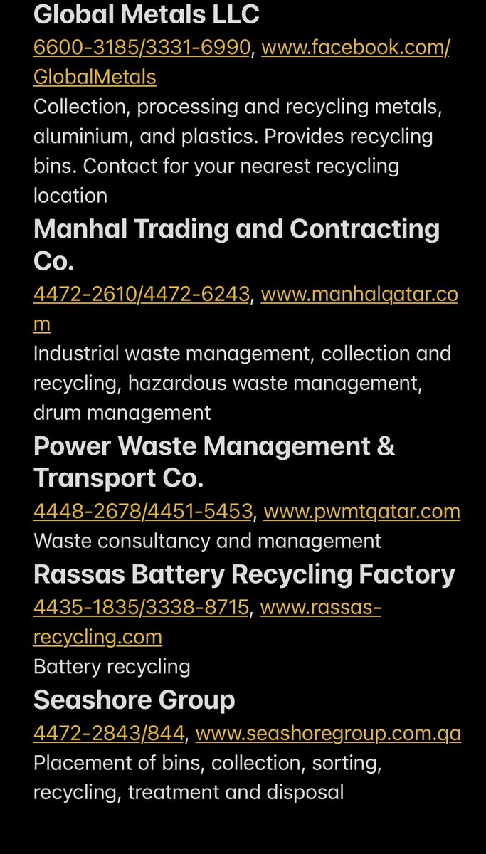 khal_fci's tweet photo. If you wanted to recycle in Qatar but don’t know where/how. These companies come collect your waste and do it for you. https://t.co/NN6izkeAWO