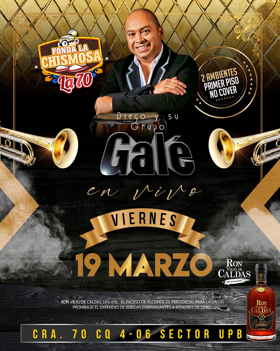 grupogale's tweet photo. ¡Mi gente! Nos vemos con tu Grupo Galé este viernes en Medellín en la Fonda La Chismosa de La 70 #diegogale #grupogale #diegoysugrupogale #AhiNaMa #fondalachismosa #fondalachismosala70  #salsa #gale https://t.co/BbzoURsY9l
