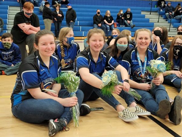 HolupkaS's tweet photo. Proud but sad day Saturday.  Sophia, Emma and Payton shot their final home tournament.  Six years of practice, running all over creation to tournaments and all of the good times passed too quickly.  Luckily State will be in person this year - one last tourney fun trip! https://t.co/iFtw2ZYCAm