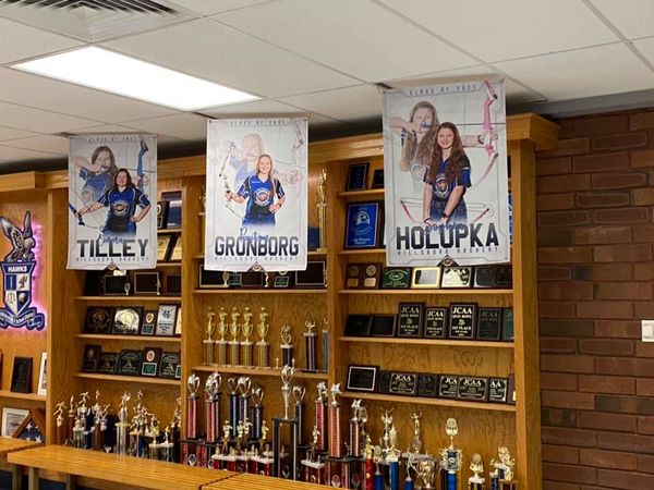 HolupkaS's tweet photo. Proud but sad day Saturday.  Sophia, Emma and Payton shot their final home tournament.  Six years of practice, running all over creation to tournaments and all of the good times passed too quickly.  Luckily State will be in person this year - one last tourney fun trip! https://t.co/iFtw2ZYCAm