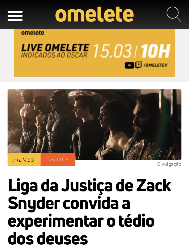 DanCastilhos's tweet photo. De um lado Crítica da @Variety .... já a do flopado @omelete que organizou aquele fiasco que foi a CCEX2020 e quer passar a semana lucrando com clickbait em cima do #SnyderCut https://t.co/y3nT3dDxM2