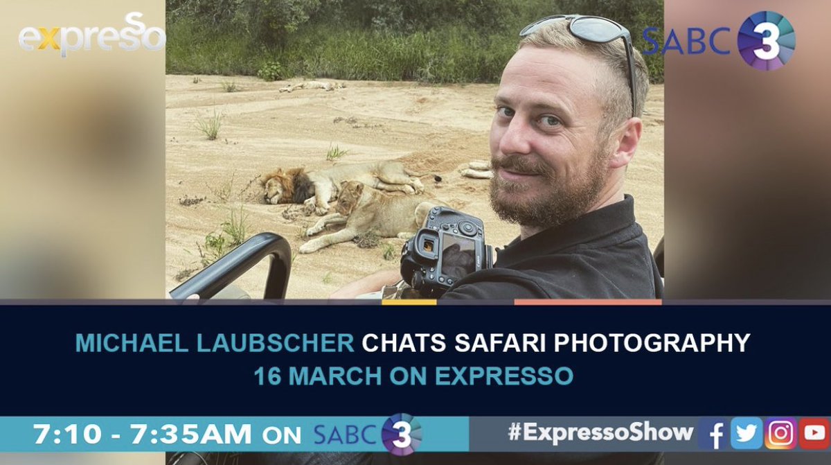 MichaelLaubsch5's tweet photo. Look forward to sharing more of my love and passion with all of you tomorrow morning.

If you have nothing to do between 7:10 &amp; 7:30 CAT, make sure you tune into @sabc3 @expressoshow

Going to be a fun one 🙌🏻😁

#WildEyeSa #WildEyeTv #InterviewTips #Sabc3 #ExpressoShow #Wildlife https://t.co/6CxEJc5zYw