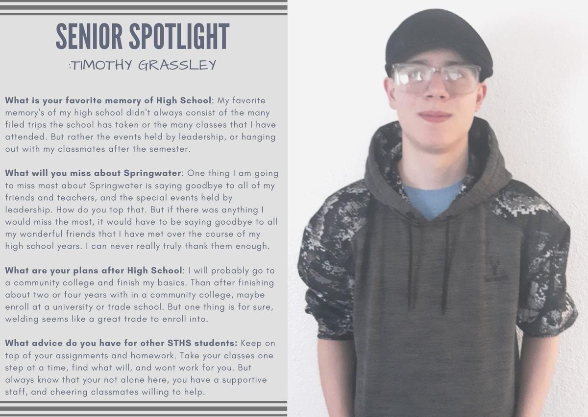 Today's Senior Spotlight is Timothy Grassley! 👨‍🎓