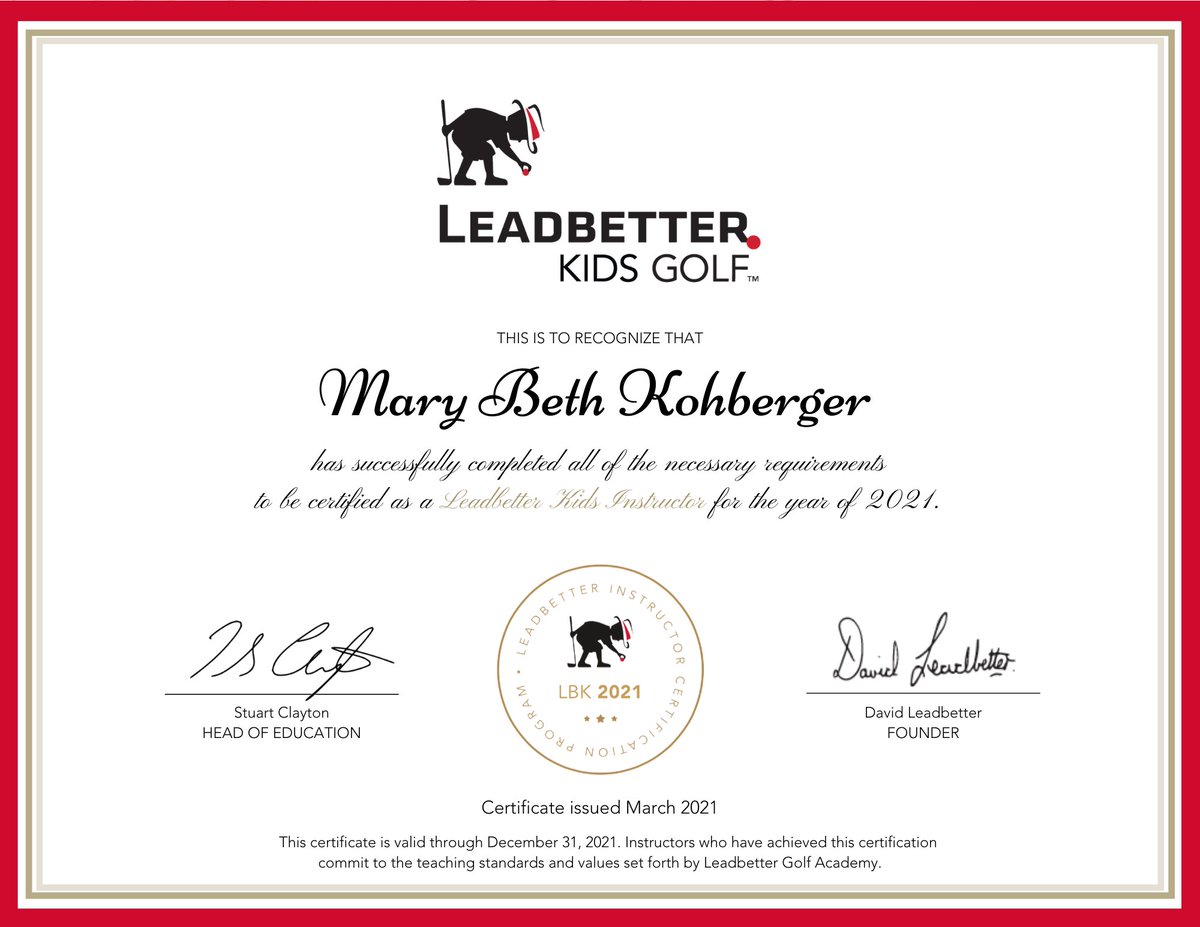 LeadbetterCS's tweet photo. We are proud to announce that our Director of Juniors &amp; New Player Development, Mary Beth Kohberger, has successfully completed her @LeadbetterKids Certification!

Mary Beth believes in a holistic approach, helping golfers unlock their true potential and “Build a Lifelong Game.” https://t.co/vIUN3wH18t