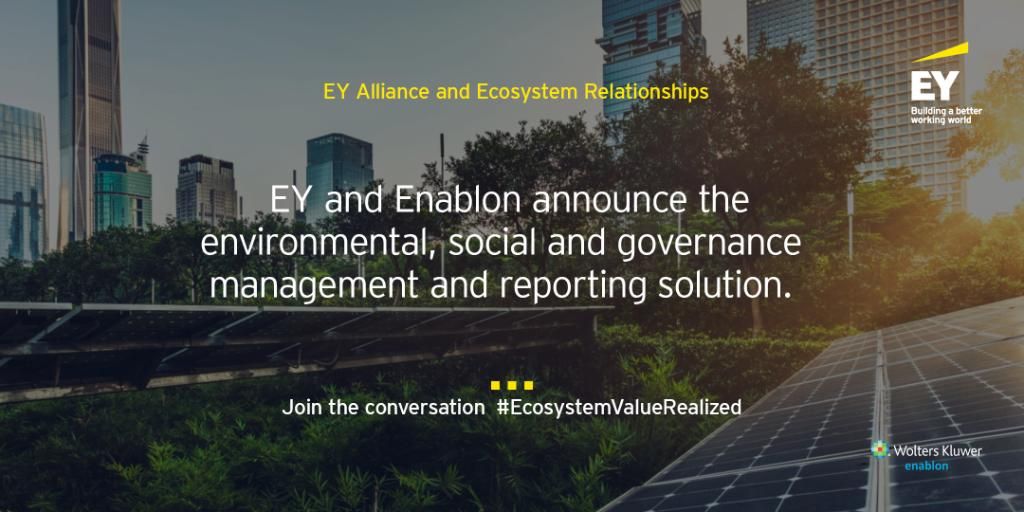 Enablon's tweet photo. .@EY_Alliances and Enablon announced an #ESG management and reporting solution built on the Enablon cloud software platform to help provide organizations with end-to-end management and reporting of ESG data. Learn more: https://t.co/DEFkUhqfRh #EcosystemValueRealized https://t.co/ybRW92T6Ki