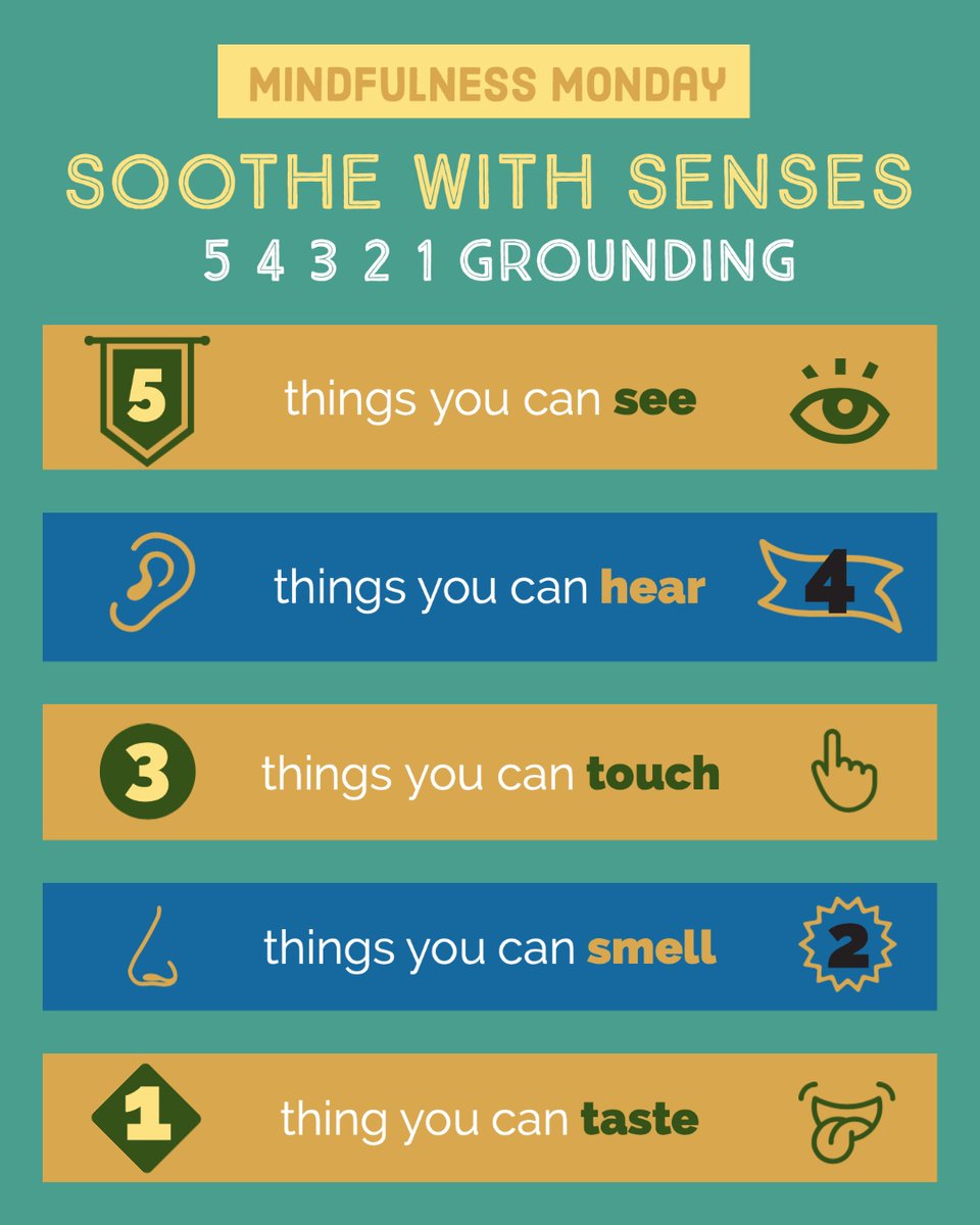 This week’s mindfulness challenge is a 5 4 3 2 1 grounding practice.
 
Take a deep breath. Now, identify and describe:

5 things you can see

4 things you can hear

3 things you can touch

2 things you can smell

1 thing you can taste