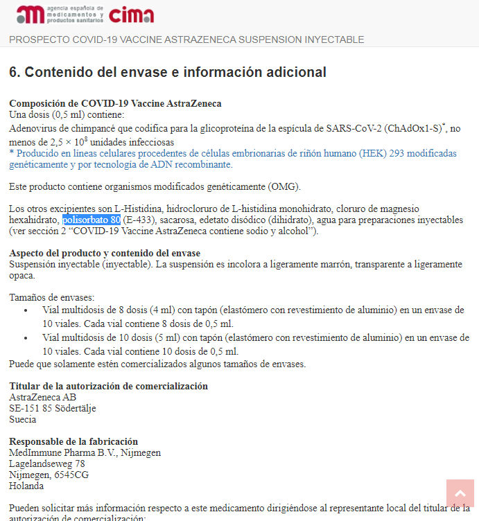 ByChanchi's tweet photo. @ElLibreInforma @MikiyDuarte Lo acabo de mirar, entre los excipientes la vacuna de #Astrazeneca, contiene #Polisorbato 80 https://t.co/EglX5HRCJg 👇
https://t.co/WIqYvomUYf https://t.co/XO0cbrkDgr