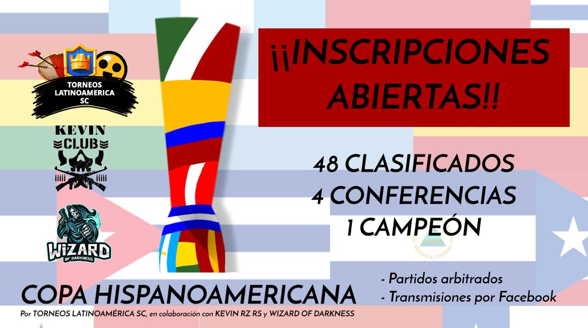 ABRIMOS INSCRIPCIONES
CUPOS LIMITADOS (por Conferencia)

Requisitos para participar
Seguir a <a href="/TorneosLatamSc/">Torneos Latinoamérica</a> 
Seguir a <a href="/KevinRZRS/">Kevin RZ RS</a> 
Seguir a <a href="/DarknessWizards/">Wizards OF Darkness</a> 
Mencionar 3 equipos
Dar 🔄 y ♥️
Conseguir 6 RT's

Pruebas al MD o a este link: wa.me/522214631650