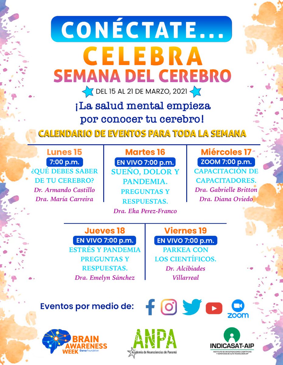 memoriaysalud's tweet image. Hoy empieza la semana del cerebro a nivel mundial #BrainAwarenessWeek2021. Panamá es uno de 28 proyectos BAW en 21 países de África, Asia, América Latina y Medio Oriente, gracias a un grant otorgado por la @ibroSecretariat a la Dra. María Beatriz Carreira @popiniamarie de PARI
