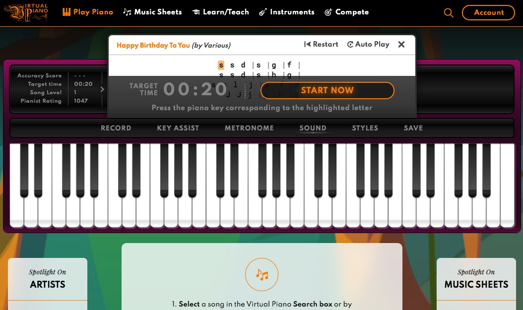 Virtual Piano Online Piano Keyboard Happy birthday song 